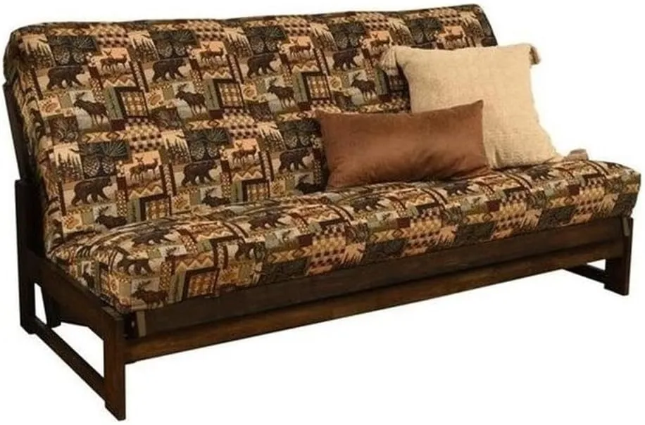 Kodiak Furniture 75" Traditional Full-Size Print Fabric Futon Mattress with Coil Hinged Innerspring Unit, Foam Construction, Tufted Cover, in Brown & Blue Finish, Frame Not Included