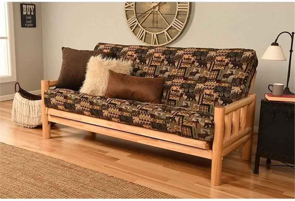 Kodiak Furniture 75" Traditional Full-Size Print Fabric Futon Mattress with Coil Hinged Innerspring Unit, Foam Construction, Tufted Cover, in Brown & Blue Finish, Frame Not Included