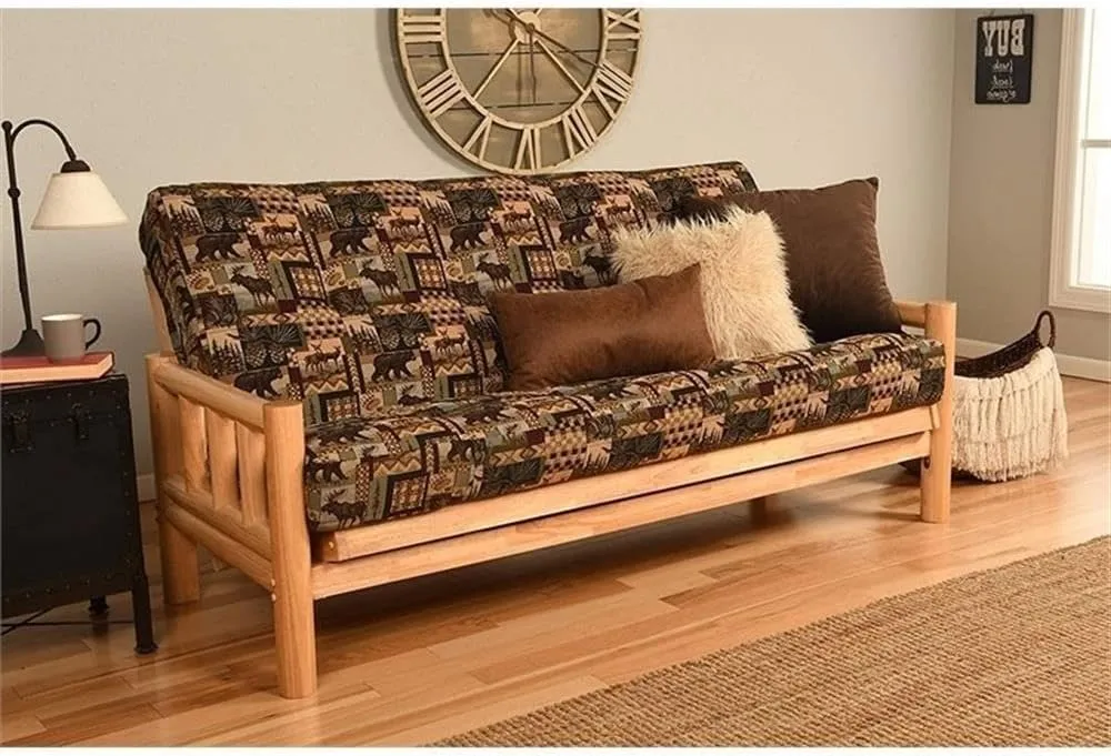 Kodiak Furniture 75" Traditional Full-Size Print Fabric Futon Mattress with Coil Hinged Innerspring Unit, Foam Construction, Tufted Cover, in Brown & Blue Finish, Frame Not Included