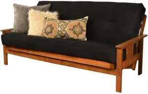 Kodiak Furniture 75" Traditional Full-Size Suede Fabric Futon Mattress with Coil Hinged Innerspring Unit, Foam Construction, Tufted Cover, in Black Finish - Frame Not Included