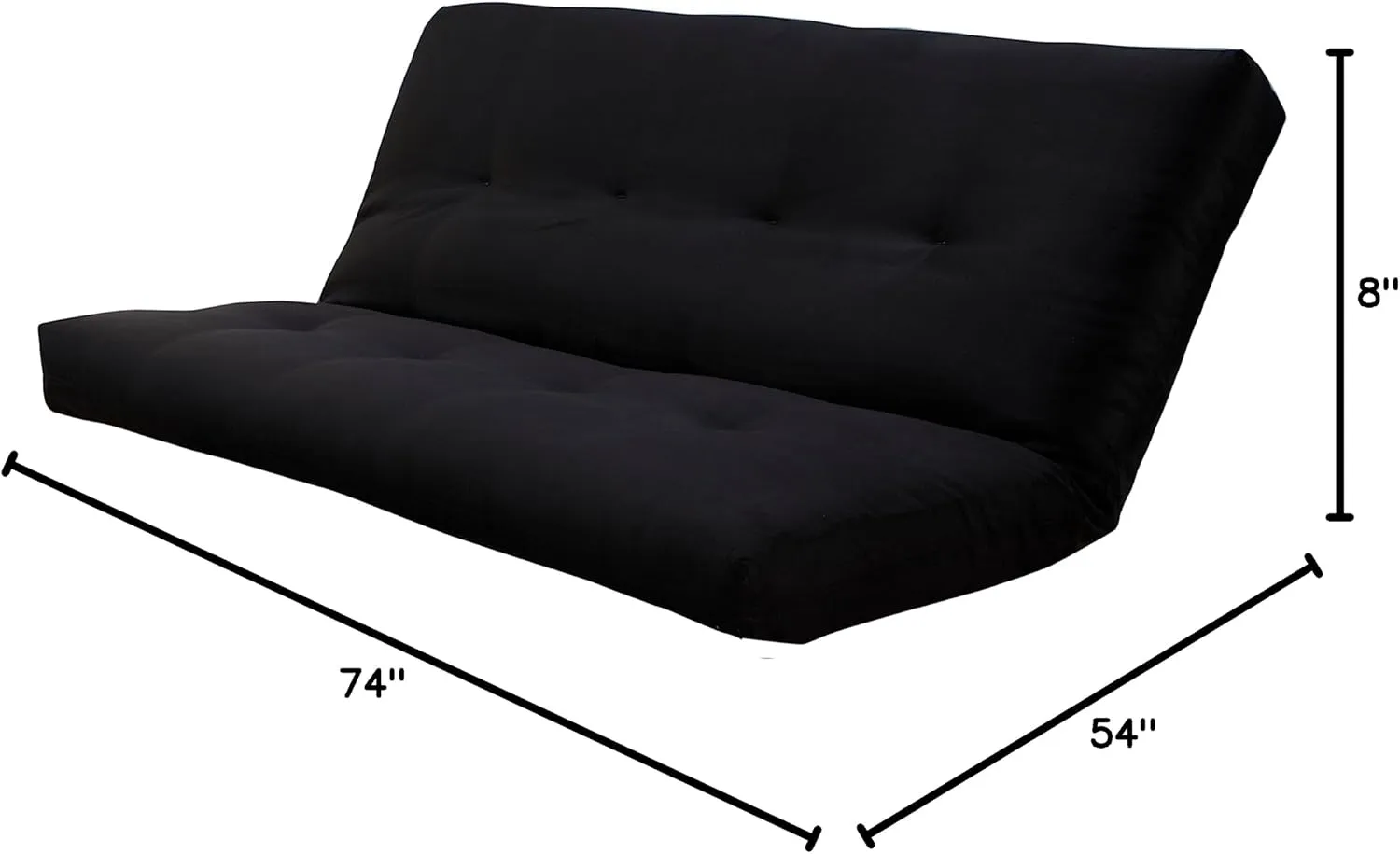 Kodiak Furniture 75" Traditional Full-Size Suede Fabric Futon Mattress with Coil Hinged Innerspring Unit, Foam Construction, Tufted Cover, in Black Finish - Frame Not Included