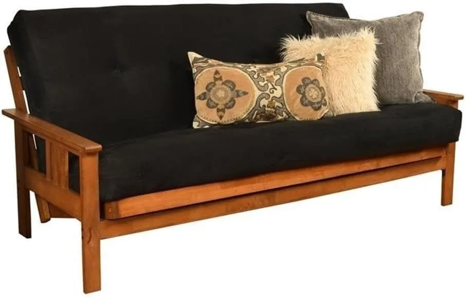 Kodiak Furniture 75" Traditional Full-Size Suede Fabric Futon Mattress with Coil Hinged Innerspring Unit, Foam Construction, Tufted Cover, in Black Finish - Frame Not Included