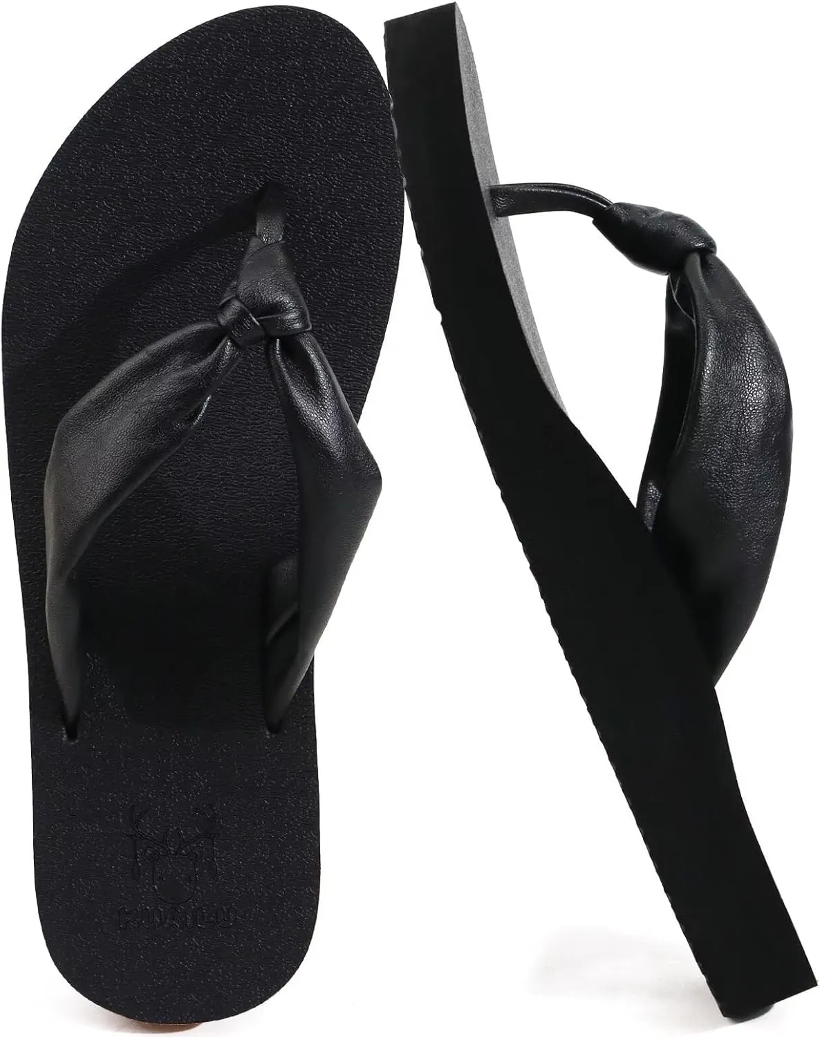 KuaiLu Womens Flip Flops With Arch Support Comfortable Yoga Mat Cushion Thong Leather Sandals for Ladies Fashion Slip On Summer Beach Walking Slides Indoor Outdoor Travel Orthotic Slippers