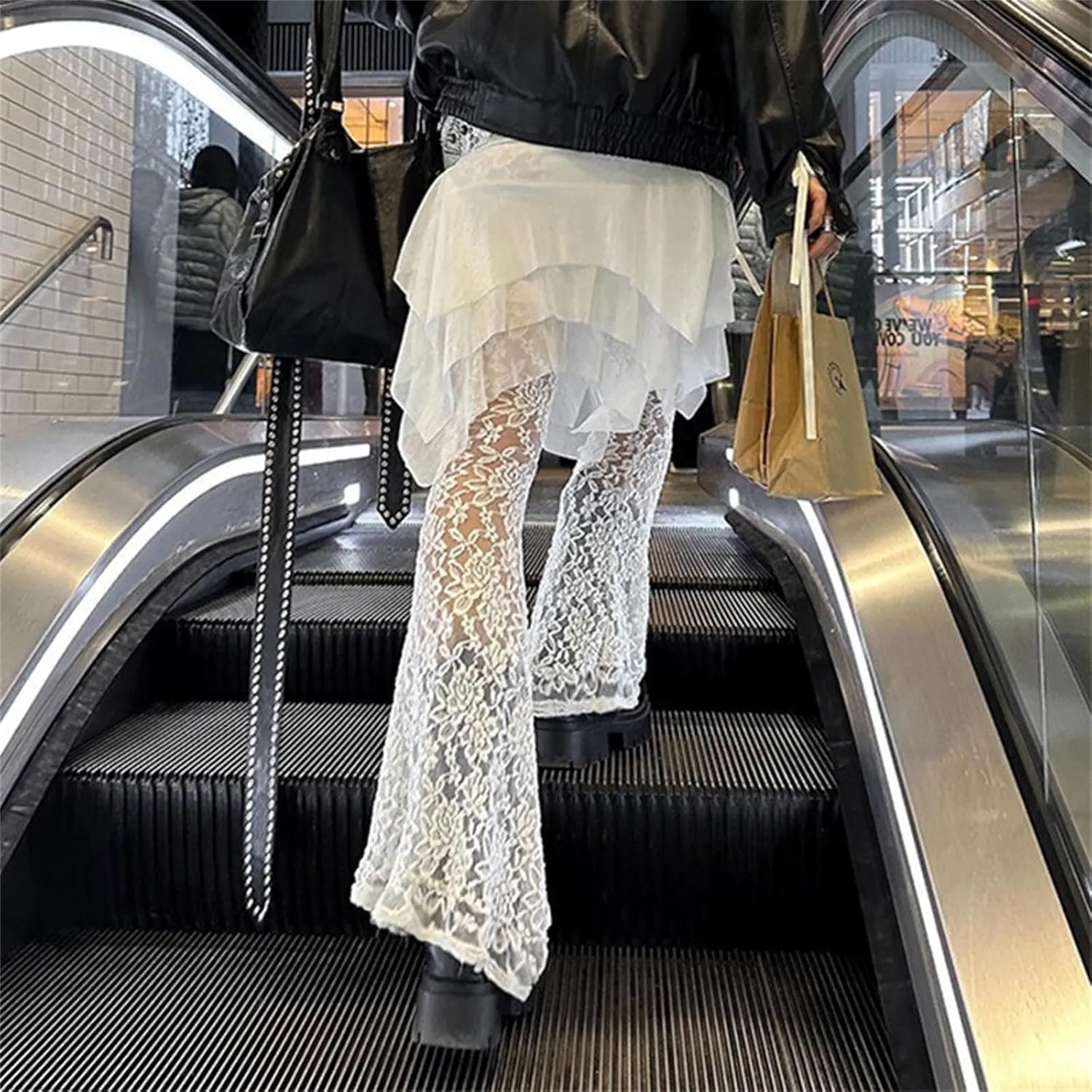 Lace Pants - Y2k Pants See Through Pants Sheer Mesh Bell Bottom Pants Stretchy Slim Trouser, Mesh Pants for Women