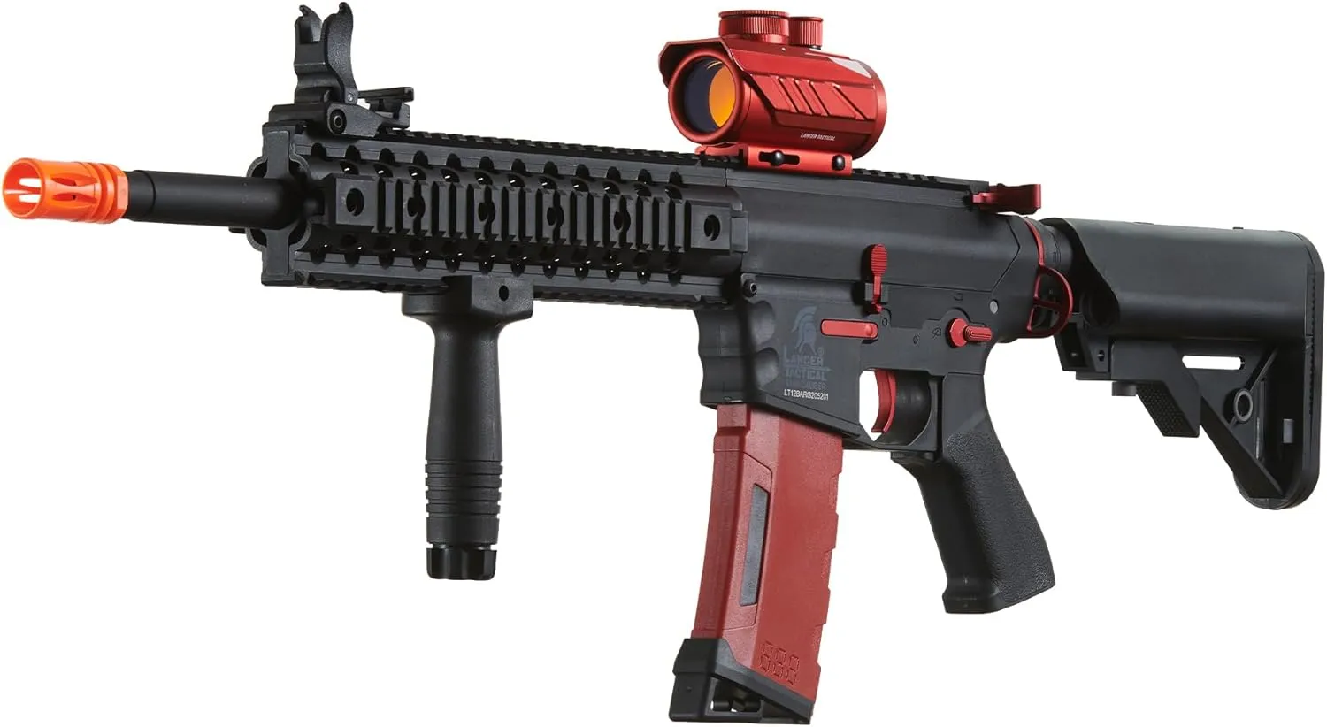 Lancer Tactical Gen 2 M4 Evo Carbine Airsoft AEG Rifle with High Speed Mid Mag & Red Dot Sight, 9.6v 1600 mAh Nimh Battery, Charger, 1000 Rounds 0.20g BBS Included