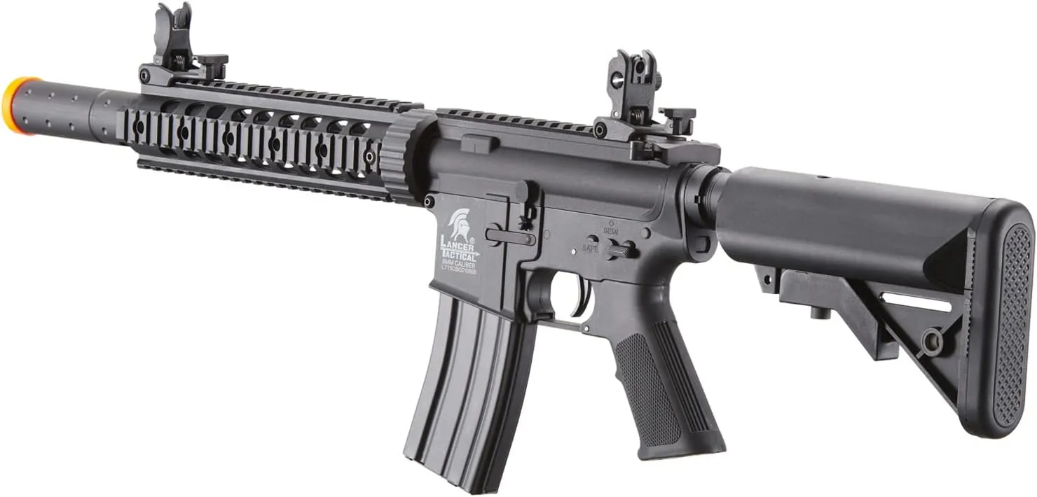 Lancer Tactical Gen 2 SD M4 Polymer (Long Rail)- Full/Semi-Auto Piactinny Rail AEG Rifle with 0.20g BBS, Charger and Battery
