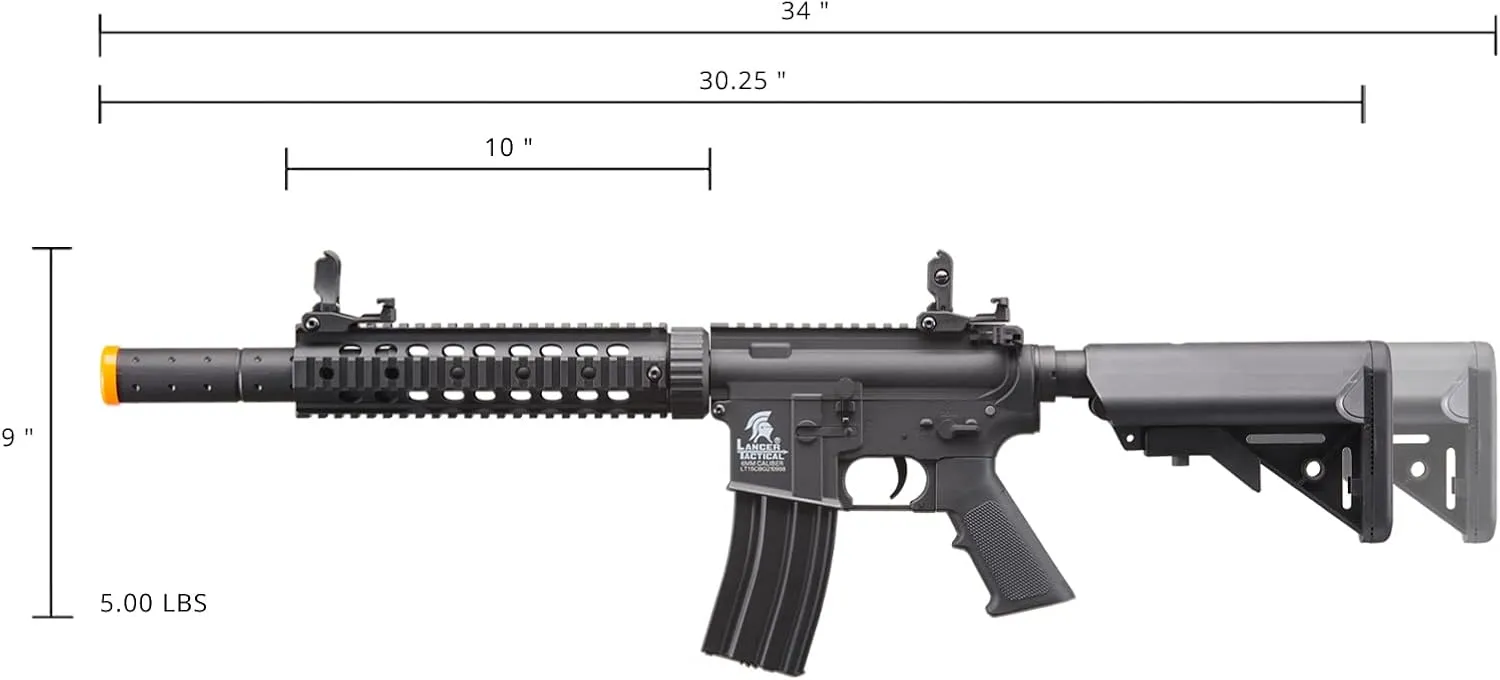 Lancer Tactical Gen 2 SD M4 Polymer (Long Rail)- Full/Semi-Auto Piactinny Rail AEG Rifle with 0.20g BBS, Charger and Battery