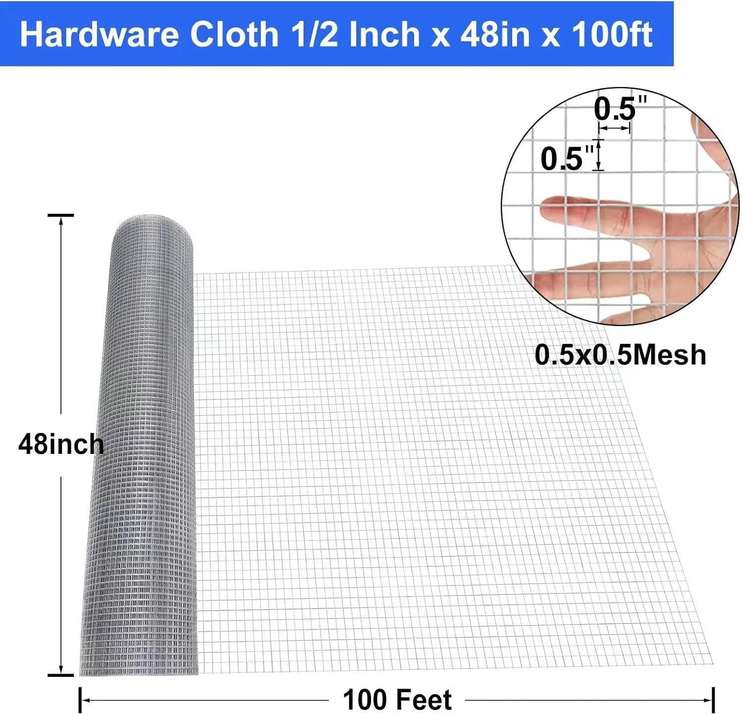 Land guard 19 Gauge Hardware Cloth, 1/2 inch 48inch×100ft Chicken Wire Fence, Galvanized Welded Cage Wire Mesh Roll Supports Poultry Netting Cage Fence………