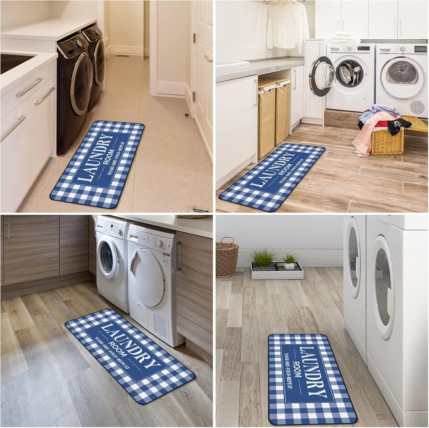 Laundry Room Rug Runner Non Slip Laundry Mats Mudroom Laundromat Runner Farmhouse Kitchen Floor Mat Bathroom Laundry Room Decor Accessories(20 X 47 inch, Buffalo Plaid Blue)