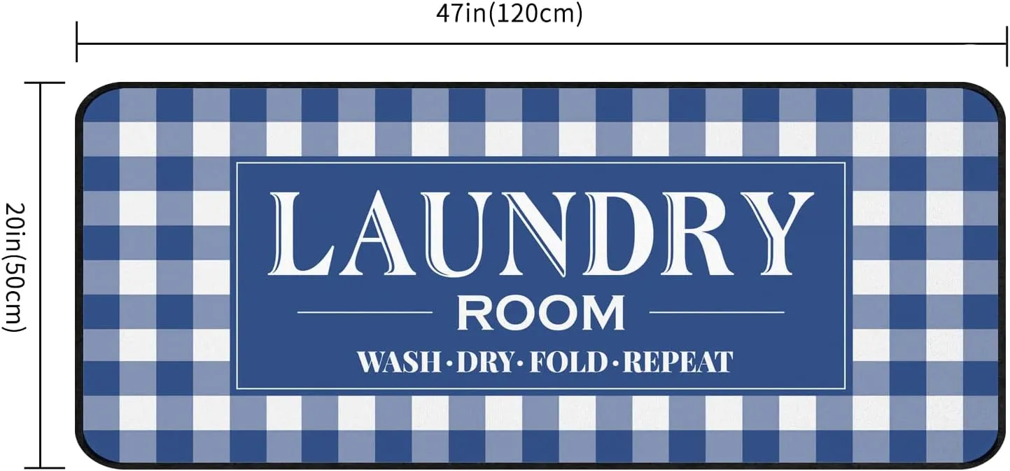Laundry Room Rug Runner Non Slip Laundry Mats Mudroom Laundromat Runner Farmhouse Kitchen Floor Mat Bathroom Laundry Room Decor Accessories(20 X 47 inch, Buffalo Plaid Blue)
