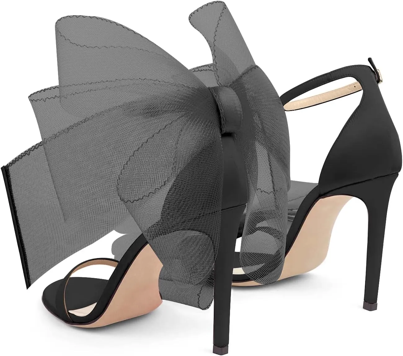LauraVicci Women's High Heel Sandals Asymmetric Mesh Leather Bow Opened Toe Ankle Strap Lace-Up Stiletto Slip-On Evening Dress Party Wedding Shoes