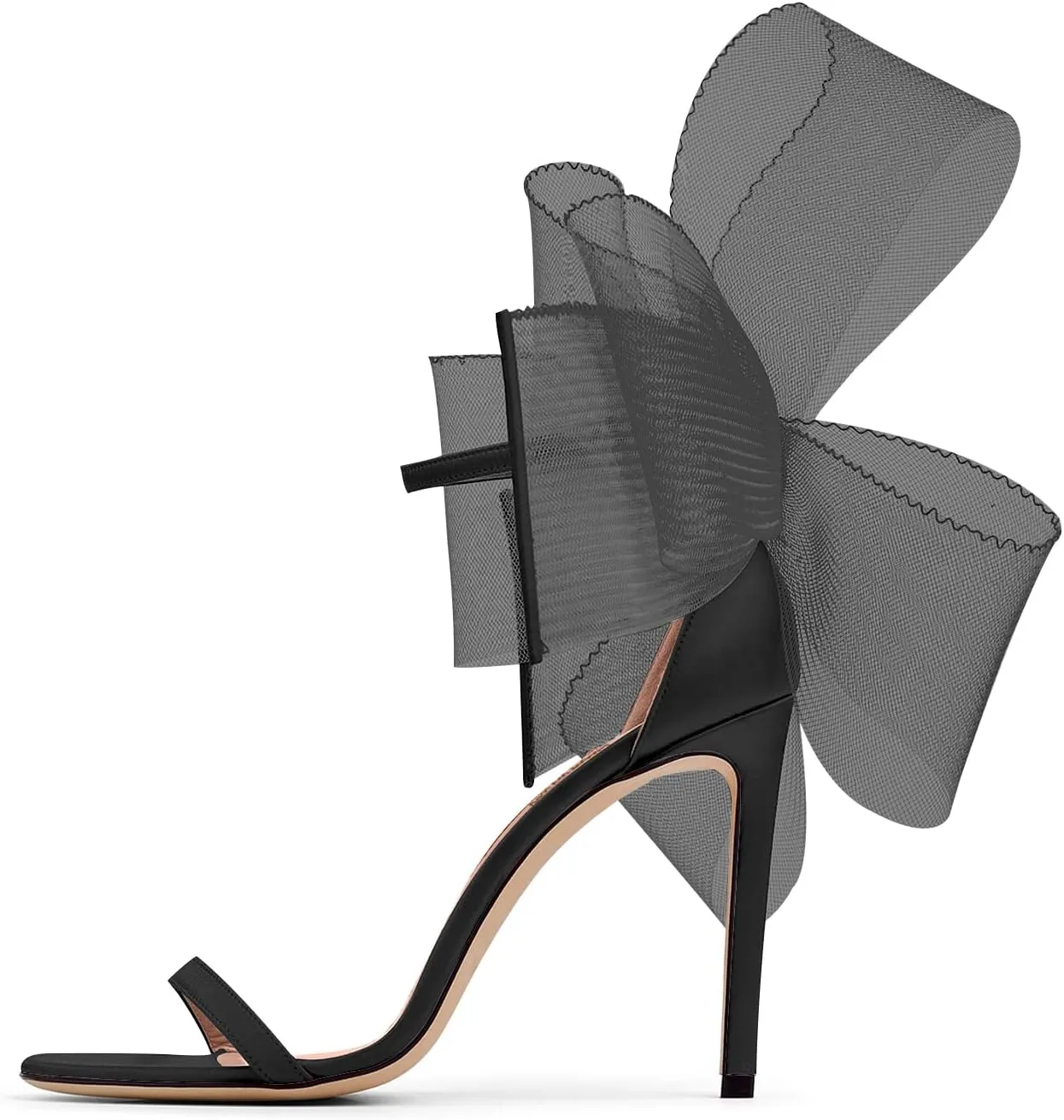 LauraVicci Women's High Heel Sandals Asymmetric Mesh Leather Bow Opened Toe Ankle Strap Lace-Up Stiletto Slip-On Evening Dress Party Wedding Shoes