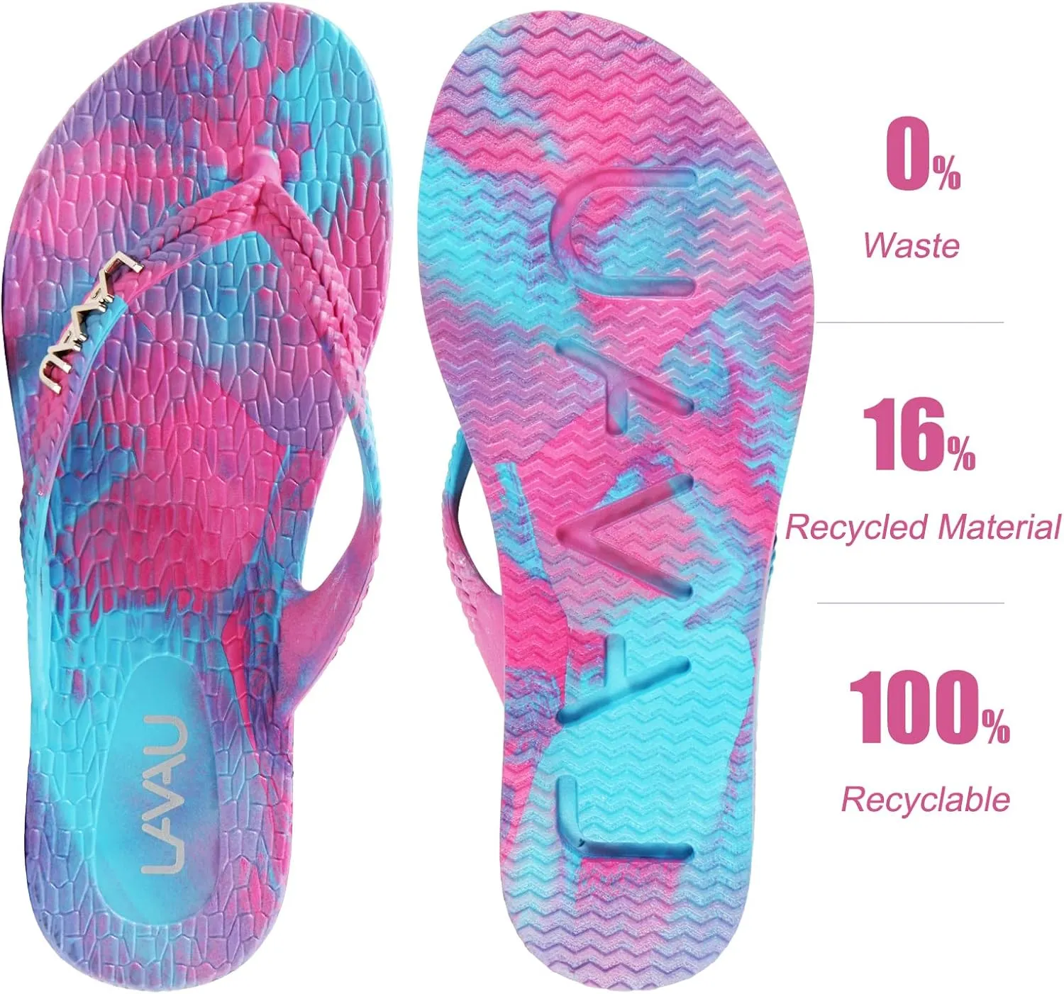 LAVAU Women Waterproof Flip Flops, Shower & Water No-Slip Sandals for Pool and Beach