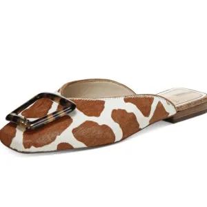 Lavina Exquisite Giraffe Sam Fashion Square Trend-setting Slip Toe On Buckled Print Edelman Mules Flat