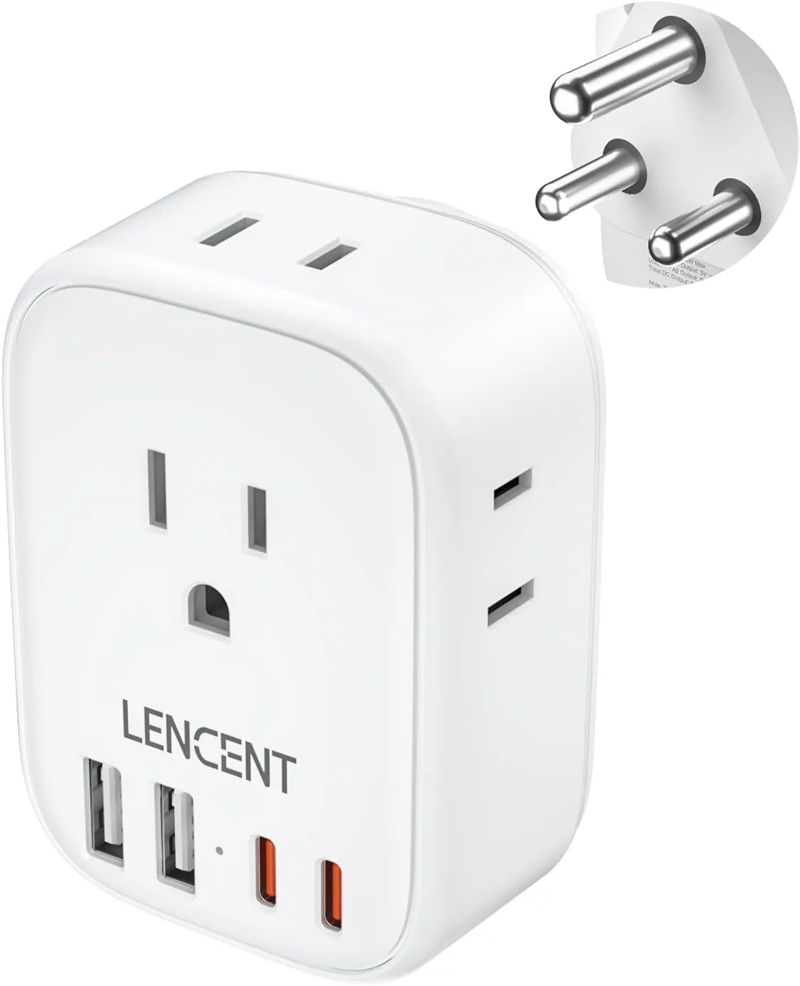 LENCENT South Africa Power Adapter, South Africa Grounded Travel Adaptor with 4 American Outlets, 4 USB Charger (2 USB C), Type M Plug Converter for US to Bhutan Botswana Namibia Zimbabwe
