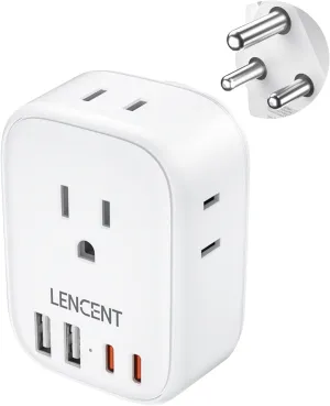 LENCENT South Africa Power Adapter, South Africa Grounded Travel Adaptor with 4 American Outlets, 4 USB Charger (2 USB C), Type M Plug Converter for US to Bhutan Botswana Namibia Zimbabwe