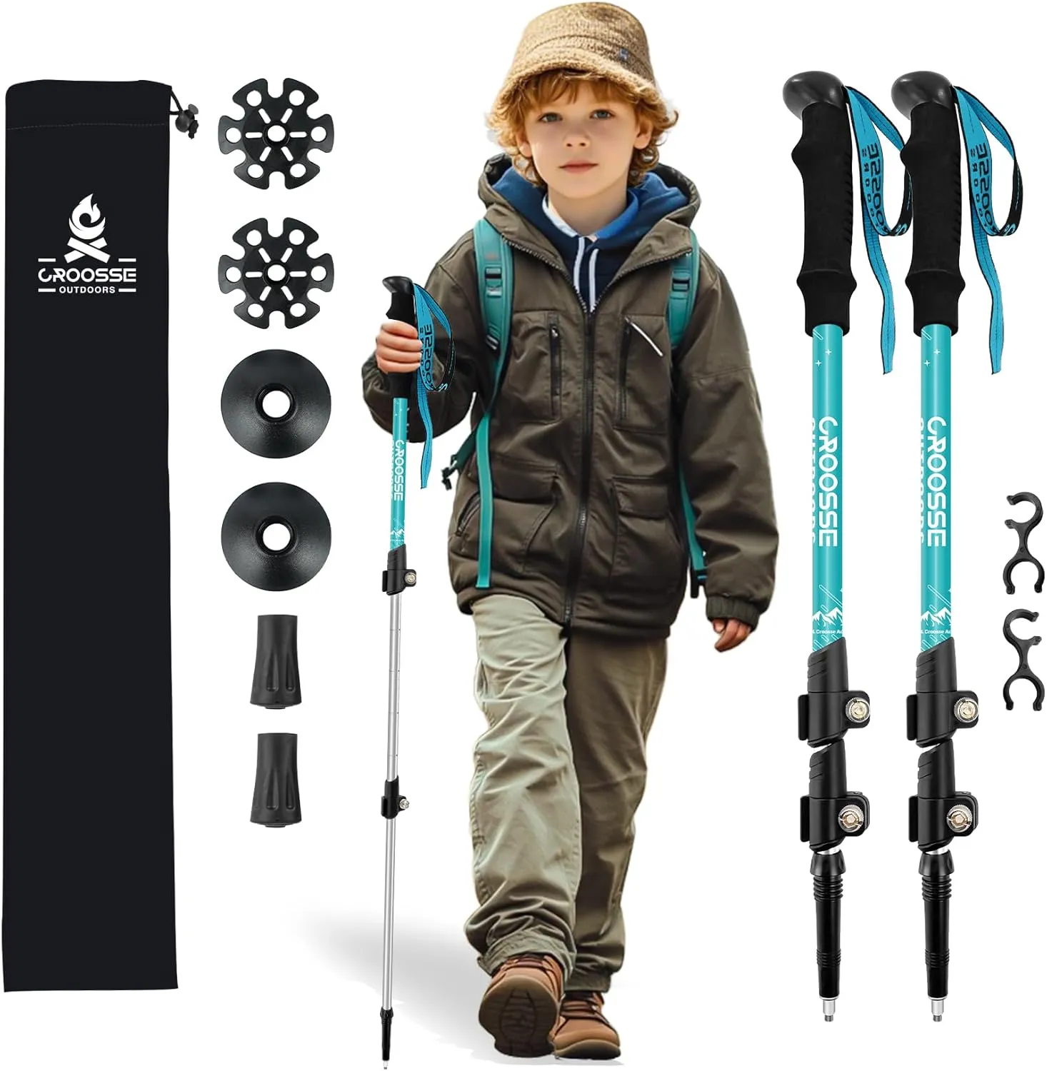 Lightweight Collapsible Kids Hiking Poles - Retractable Kids Hiking Stick, Telescoping Aluminum Trekking Poles 2 Pack, Adjustable Kids Ski Poles by Croosseoutdoors