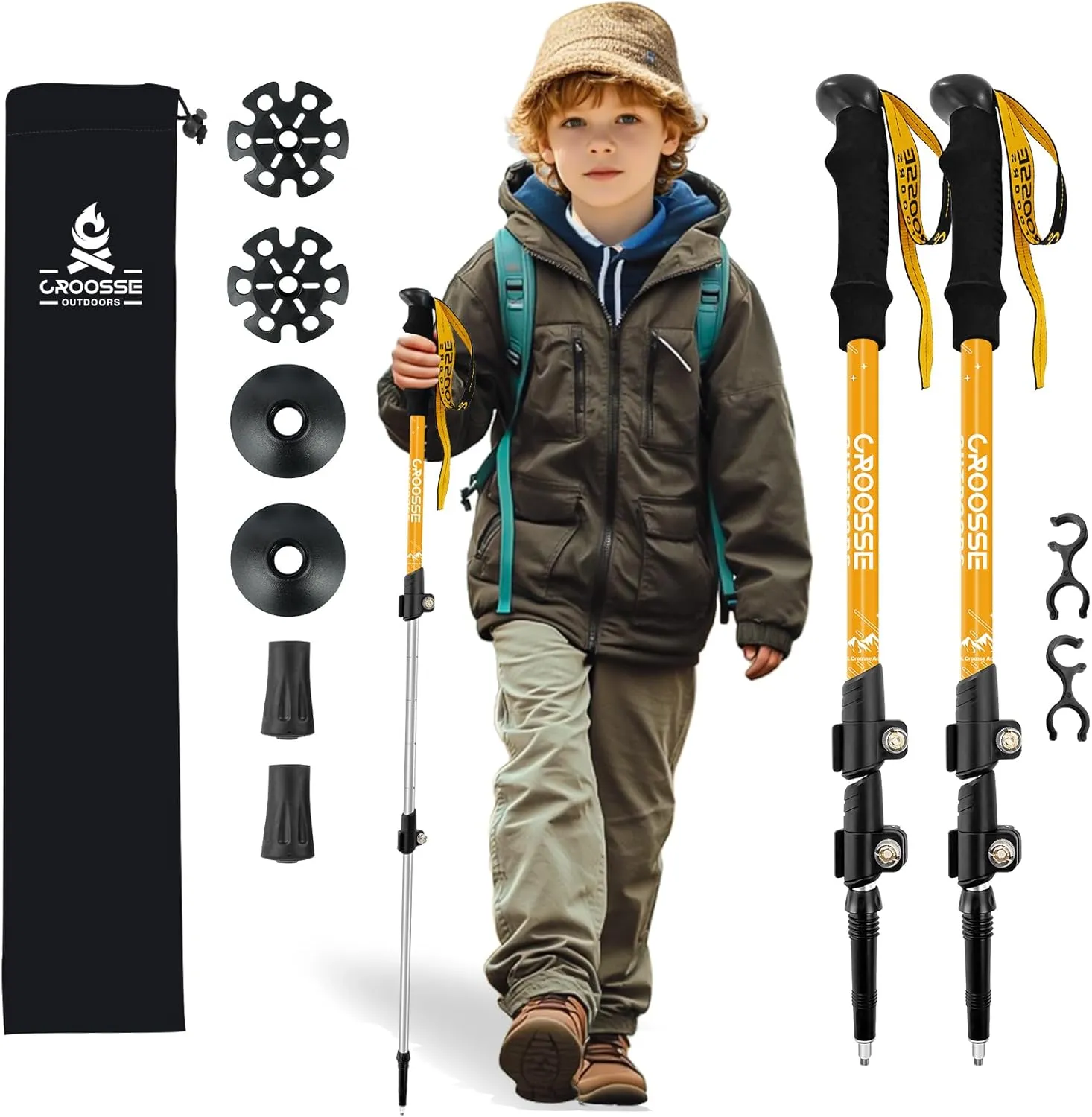 Lightweight Collapsible Kids Hiking Poles - Retractable Kids Hiking Stick, Telescoping Aluminum Trekking Poles 2 Pack, Adjustable Kids Ski Poles by Croosseoutdoors