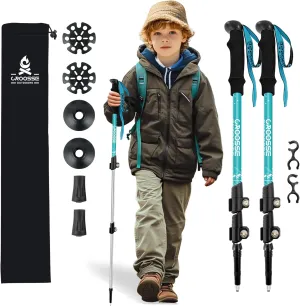 Lightweight Collapsible Kids Hiking Poles - Retractable Kids Hiking Stick, Telescoping Aluminum Trekking Poles 2 Pack, Adjustable Kids Ski Poles by Croosseoutdoors