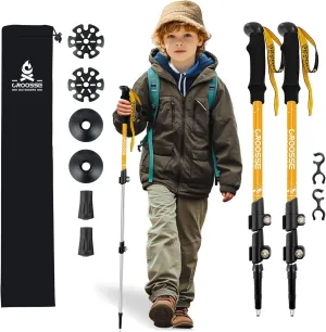 Lightweight Collapsible Kids Hiking Poles - Retractable Kids Hiking Stick, Telescoping Aluminum Trekking Poles 2 Pack, Adjustable Kids Ski Poles by Croosseoutdoors