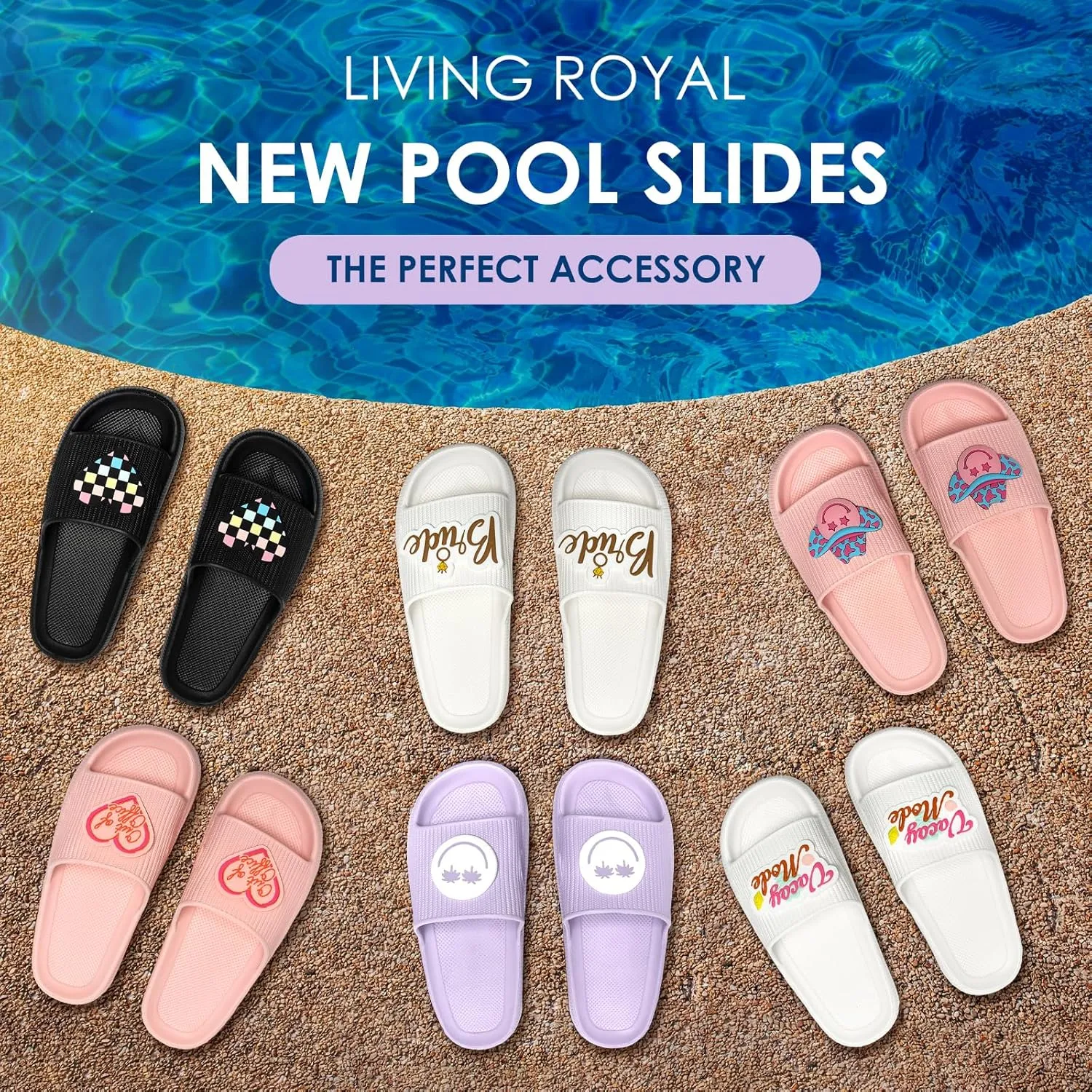 Living Royal Women's Pool Slides, Non-Slip Beach and Pool Shoes, 100% EVA