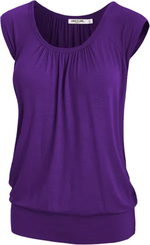 Lock and Love Women's Scoop Neck Short Sleeve Solid/Print/Dip-Dye Sweetheart Top S-3XL Plus Size