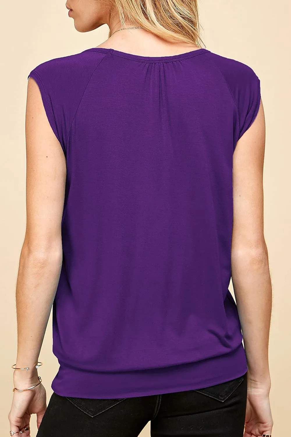 Lock and Love Women's Scoop Neck Short Sleeve Solid/Print/Dip-Dye Sweetheart Top S-3XL Plus Size