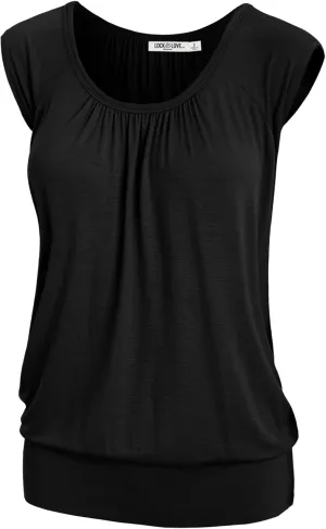 Lock and Love Women's Scoop Neck Short Sleeve Solid/Print/Dip-Dye Sweetheart Top S-3XL Plus Size