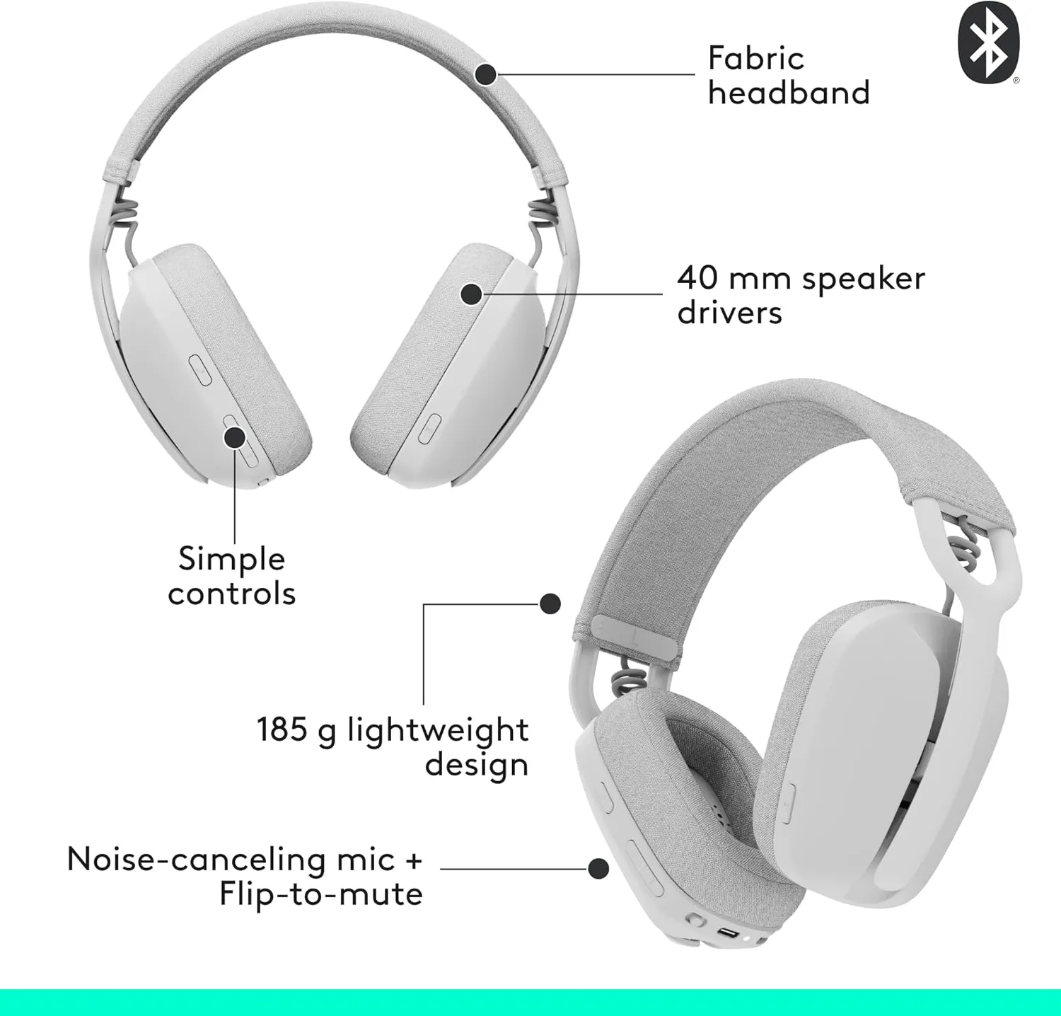 Logitech Zone Vibe 100 Headset Wireless Head-Band, W128277661 (Wireless Head-Band Calls/Music Bluetooth White)