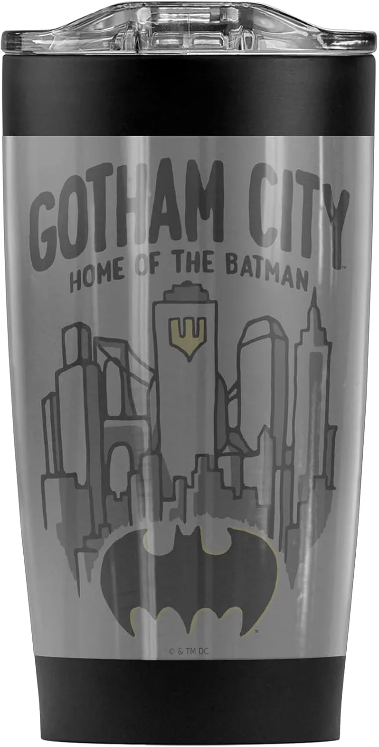 LOGOVISION Batman OFFICIAL The Gotham City Stainless Steel Tumbler with Straw and Flip Lid 20 oz Travel Mug/Cup, Vacuum Insulated & Double Wall with Leakproof Dual Lid
