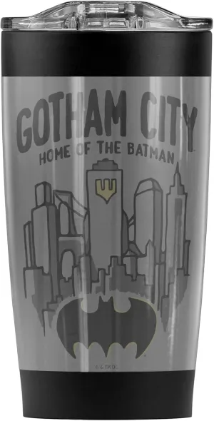 LOGOVISION Batman OFFICIAL The Gotham City Stainless Steel Tumbler with Straw and Flip Lid 20 oz Travel Mug/Cup, Vacuum Insulated & Double Wall with Leakproof Dual Lid