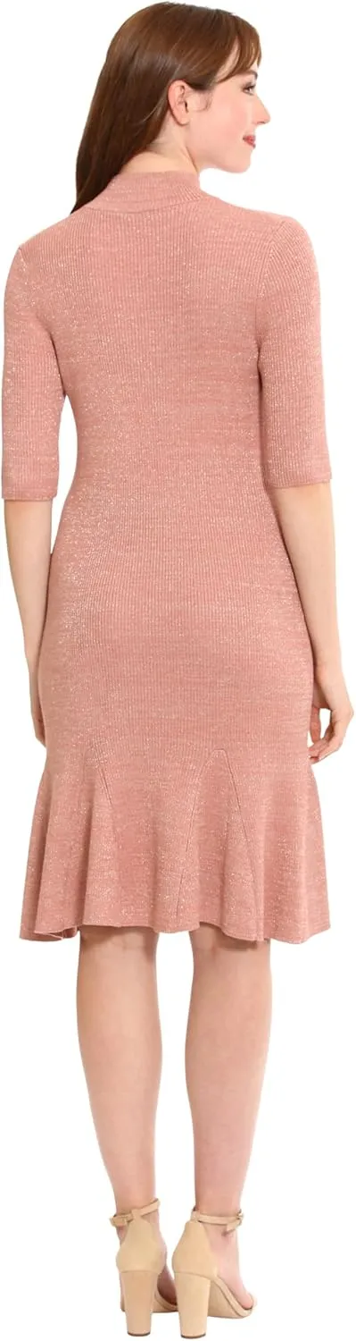 London Times Women's Knit Lurex Shine Dressy Occasion Event Sweater Dress