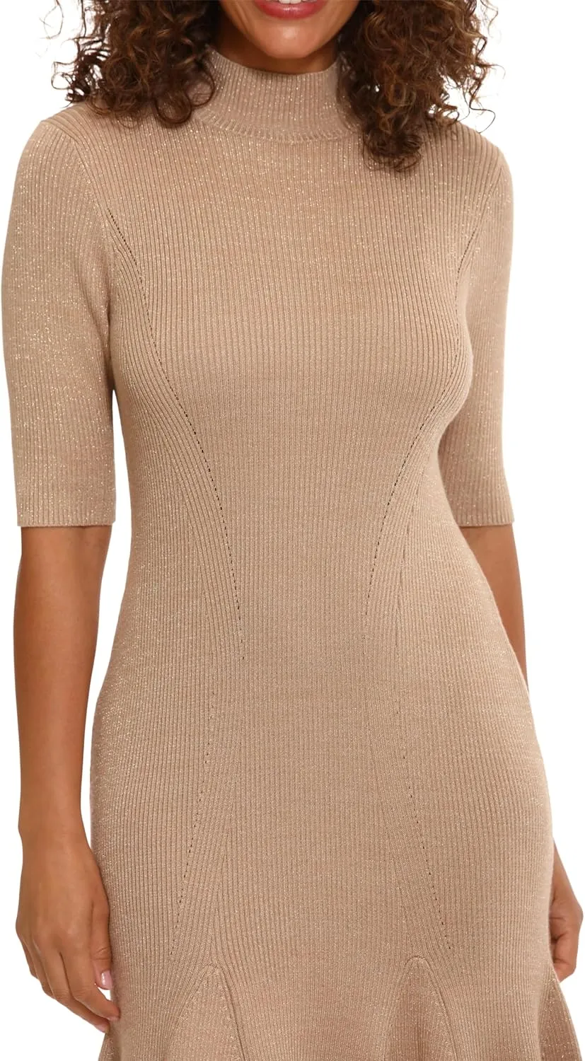 London Times Women's Knit Lurex Shine Dressy Occasion Event Sweater Dress