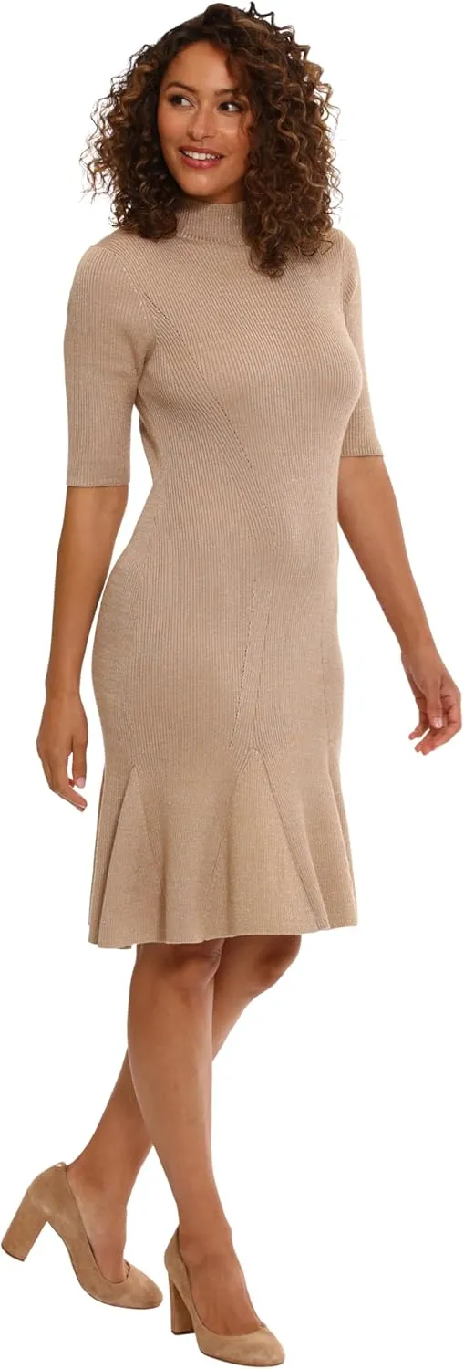 London Times Women's Knit Lurex Shine Dressy Occasion Event Sweater Dress