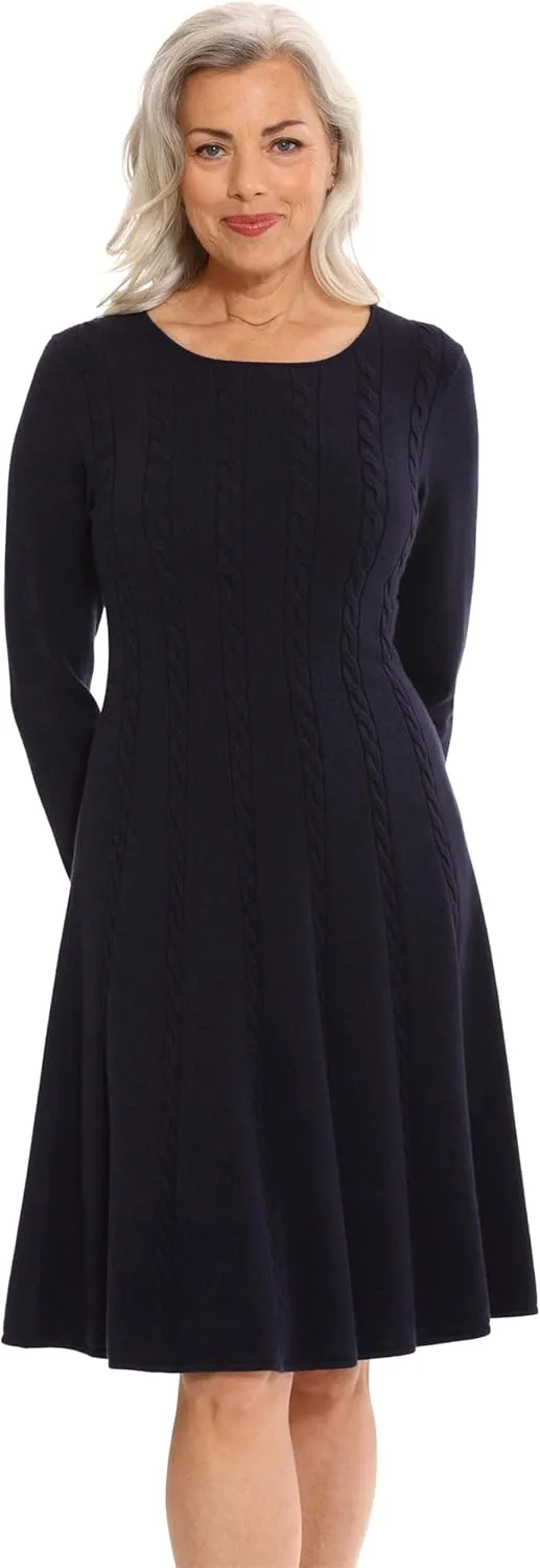 London Times Women's Knit Sweater Print and Solid Fall Holiday Boot Dress