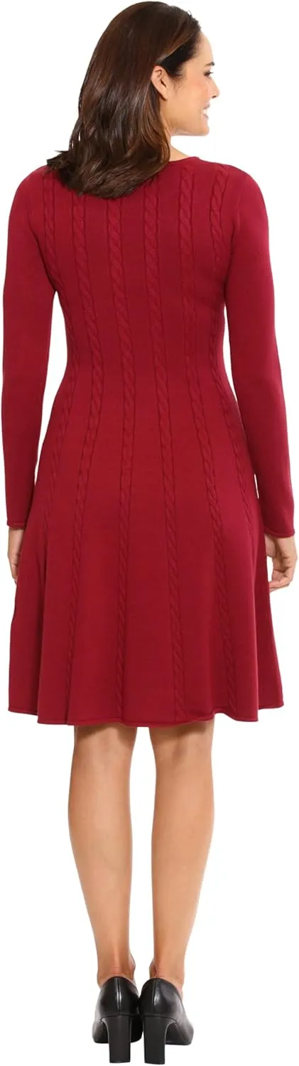 London Times Women's Knit Sweater Print and Solid Fall Holiday Boot Dress