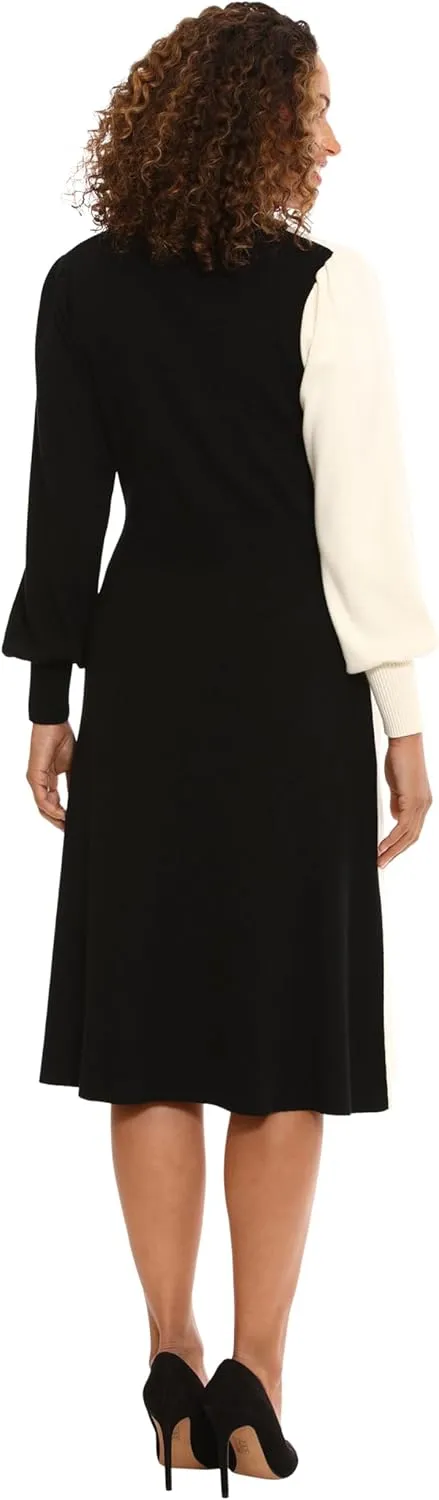 London Times Women's Knit Sweater Print and Solid Fall Holiday Boot Dress