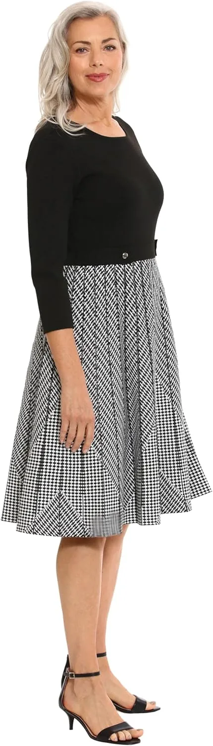 London Times Women's Knit Sweater Print and Solid Fall Holiday Boot Dress