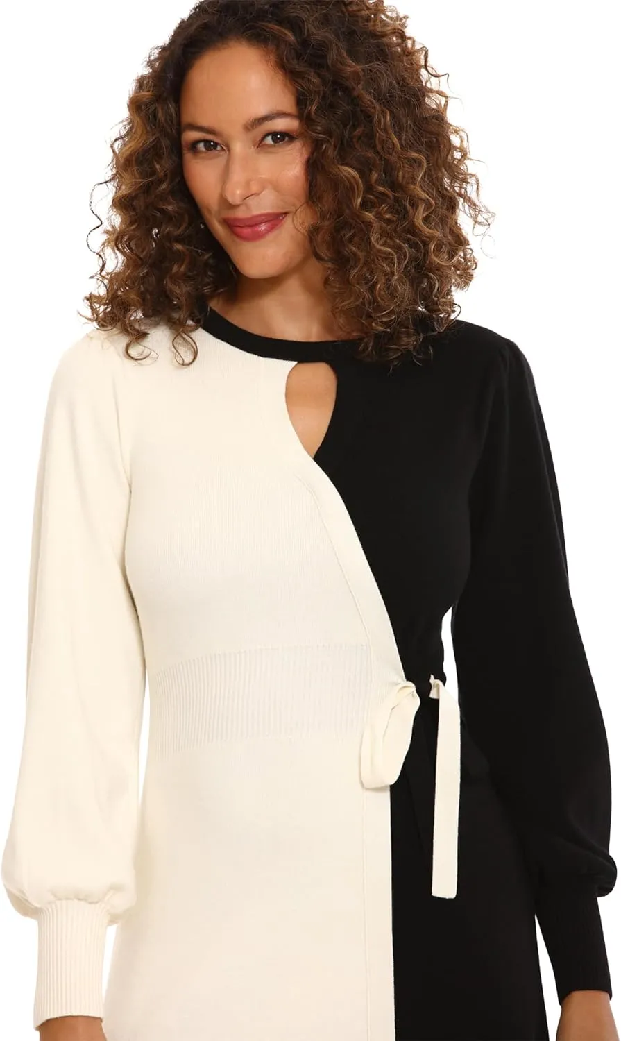 London Times Women's Knit Sweater Print and Solid Fall Holiday Boot Dress
