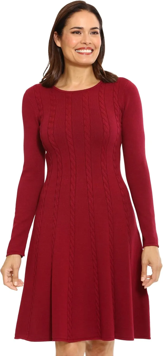 London Times Women's Knit Sweater Print and Solid Fall Holiday Boot Dress