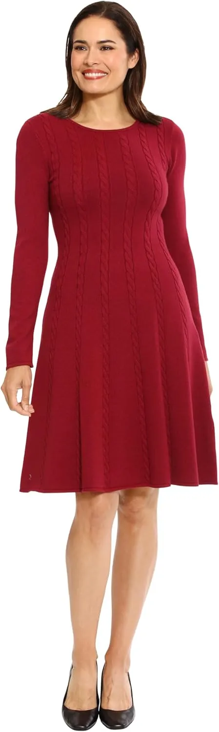 London Times Women's Knit Sweater Print and Solid Fall Holiday Boot Dress