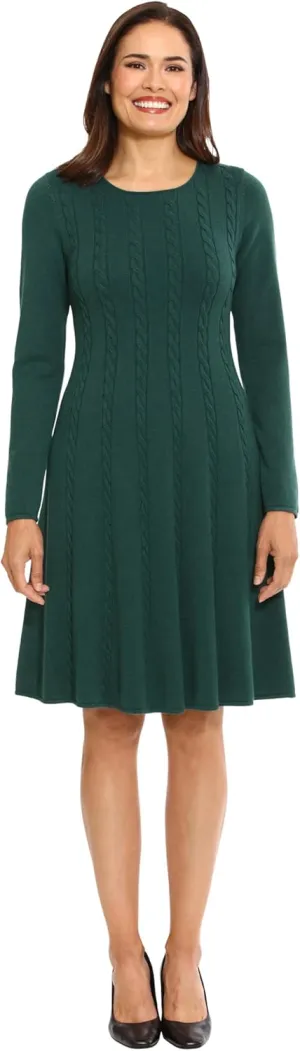 London Times Women's Knit Sweater Print and Solid Fall Holiday Boot Dress