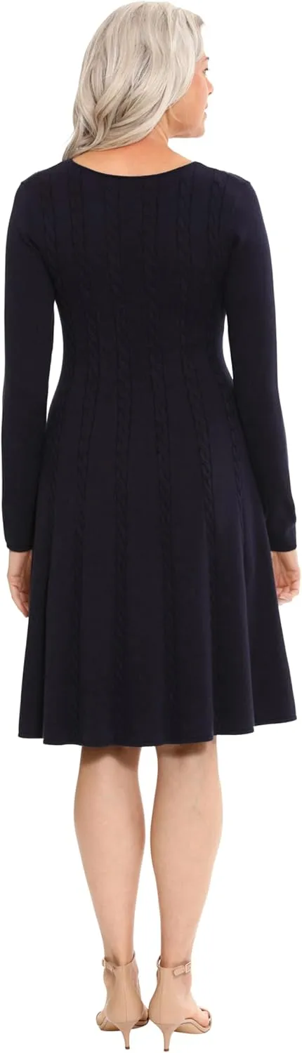 London Times Women's Knit Sweater Print and Solid Fall Holiday Boot Dress