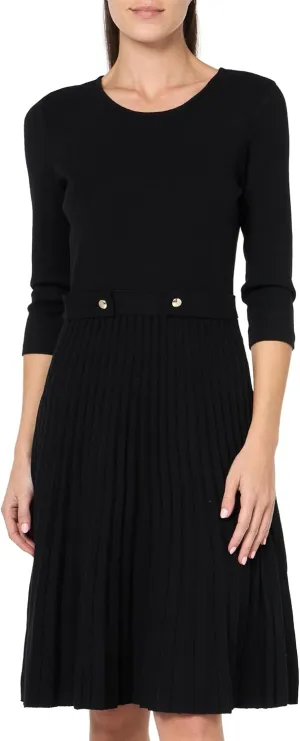 London Times Women's Knit Sweater Print and Solid Fall Holiday Boot Dress