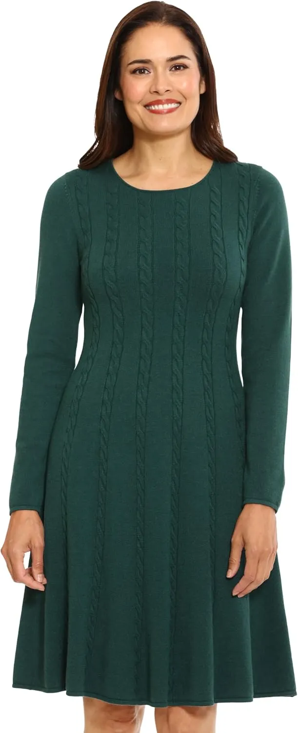 London Times Women's Knit Sweater Print and Solid Fall Holiday Boot Dress
