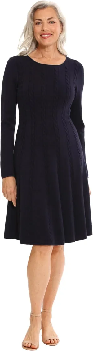 London Times Women's Knit Sweater Print and Solid Fall Holiday Boot Dress
