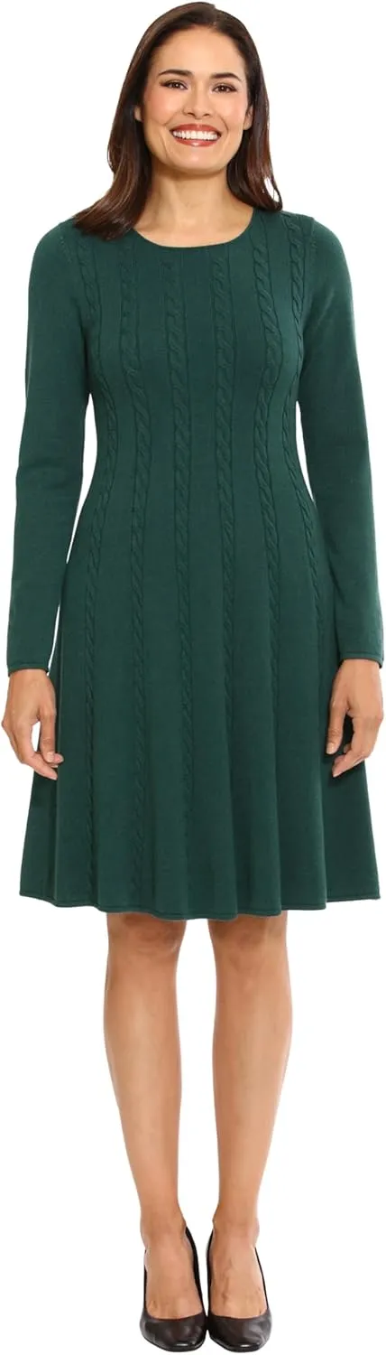 London Times Women's Knit Sweater Print and Solid Fall Holiday Boot Dress