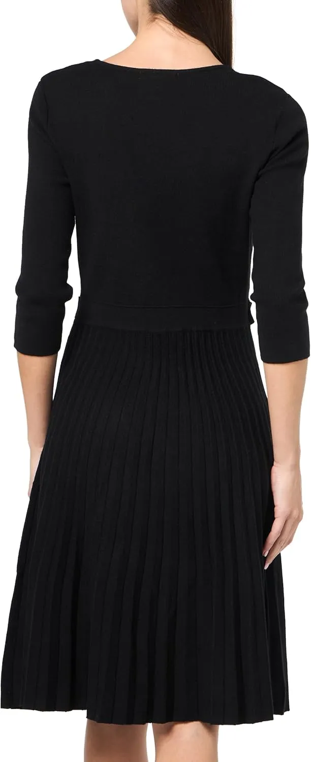 London Times Women's Knit Sweater Print and Solid Fall Holiday Boot Dress