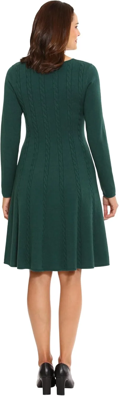 London Times Women's Knit Sweater Print and Solid Fall Holiday Boot Dress