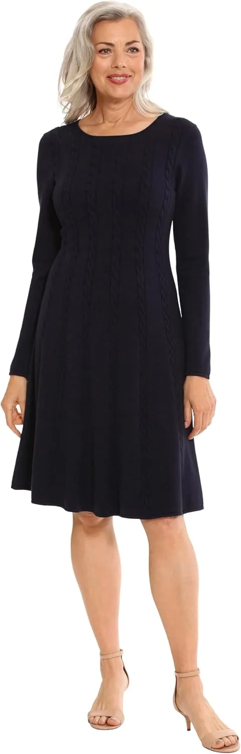 London Times Women's Knit Sweater Print and Solid Fall Holiday Boot Dress